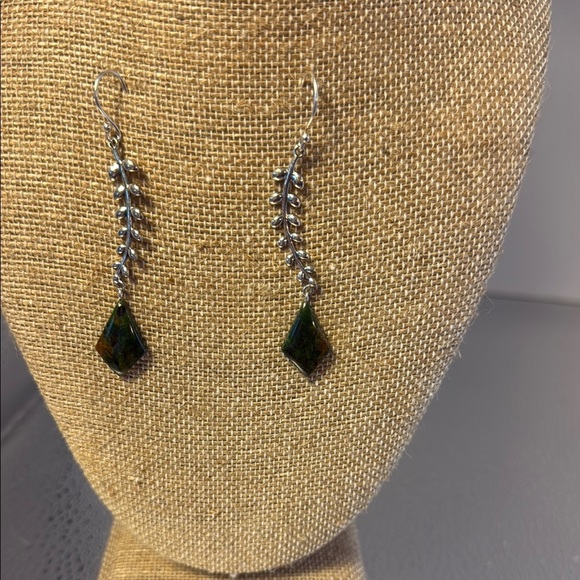 Turmaline Elegant Sterling Silver and Green Dangle Earrings - Picture 1 of 4